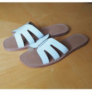 Banana Republic White and Tan Slide Sandals